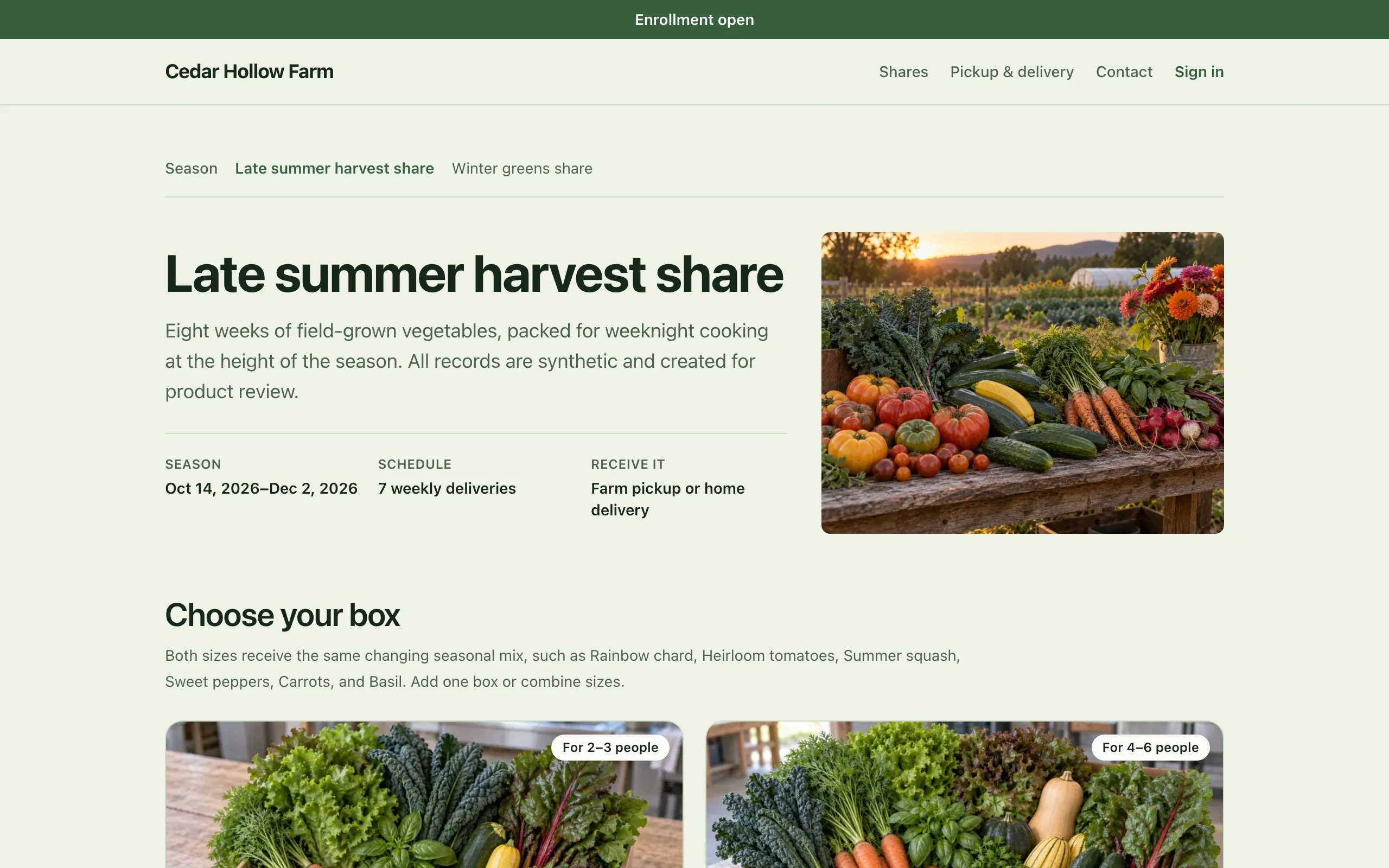 A farm’s own storefront, with CSA share options for members