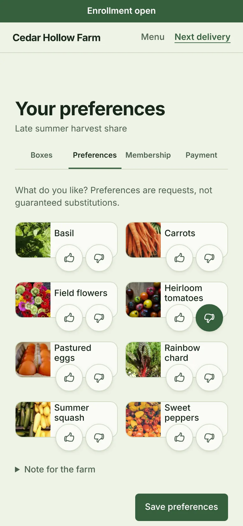 A member marking the products they like and dislike on a phone